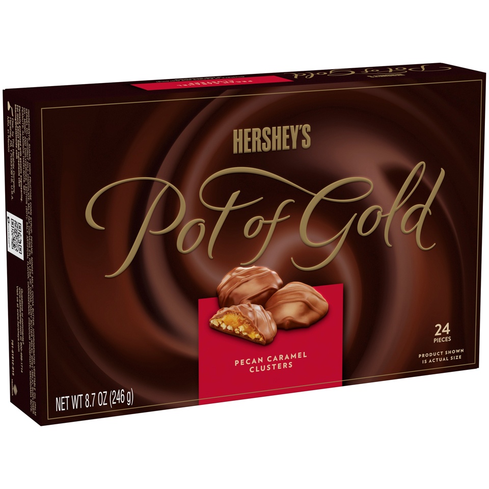 slide 1 of 1, Hersheys Pot Of Gold Pecan Caramel Clusters Candy 24 Ct Box, 8.7 oz