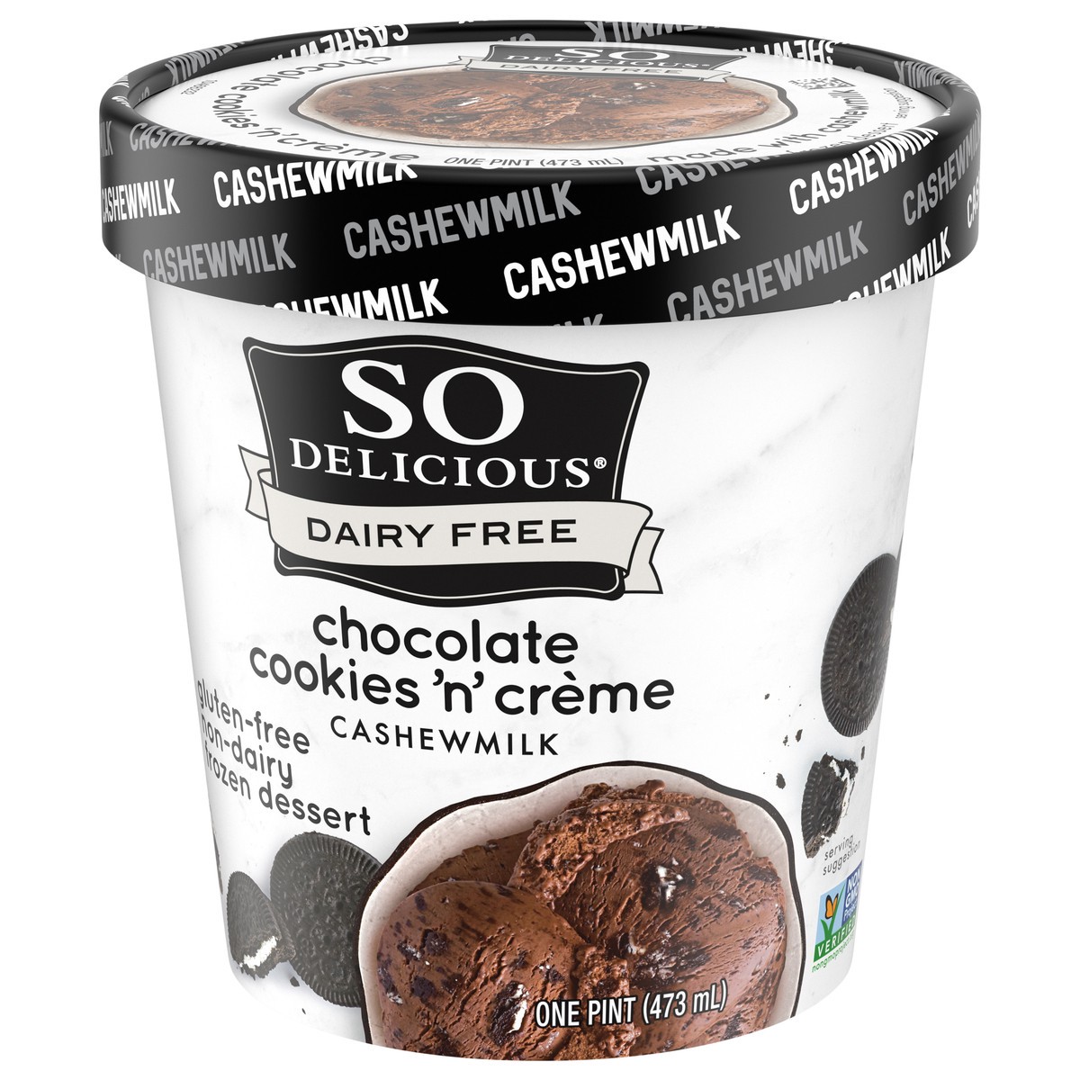 slide 6 of 9, So Delicious Dairy Free Cashew Milk Frozen Dessert, Chocolate Cookies N' Cream, Vegan, Non-GMO Project Verified, 1 Pint, 16 oz