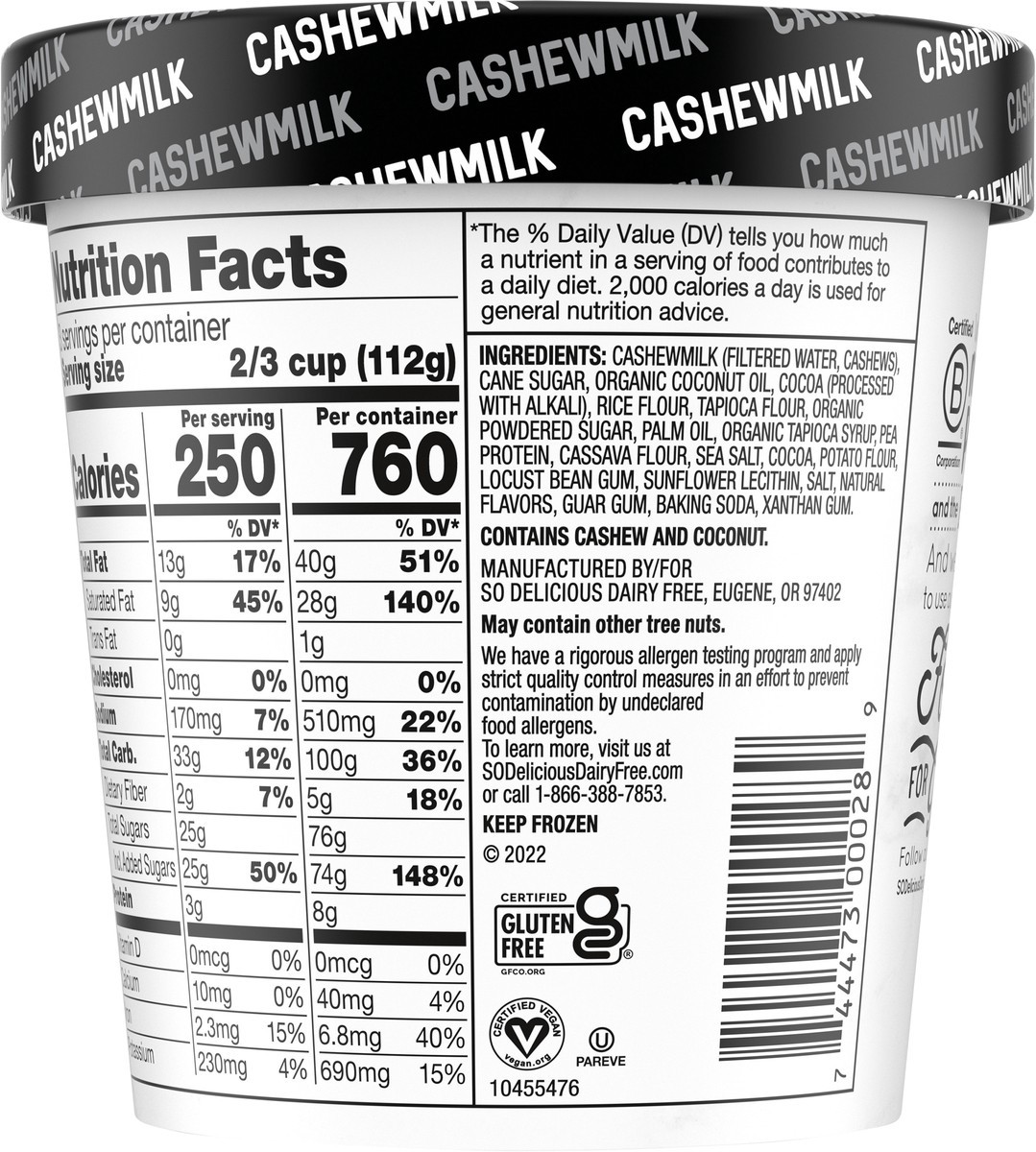 slide 7 of 9, So Delicious Dairy Free Cashew Milk Frozen Dessert, Chocolate Cookies N' Cream, Vegan, Non-GMO Project Verified, 1 Pint, 16 oz