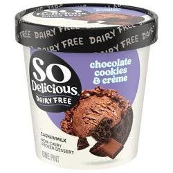 So Delicious Cashew Milk Frozen Dessert, Chocolate Cookies & Creme, Dairy Free, Vegan Ice Cream Alternative, Non-GMO, Kosher, 1 Pint