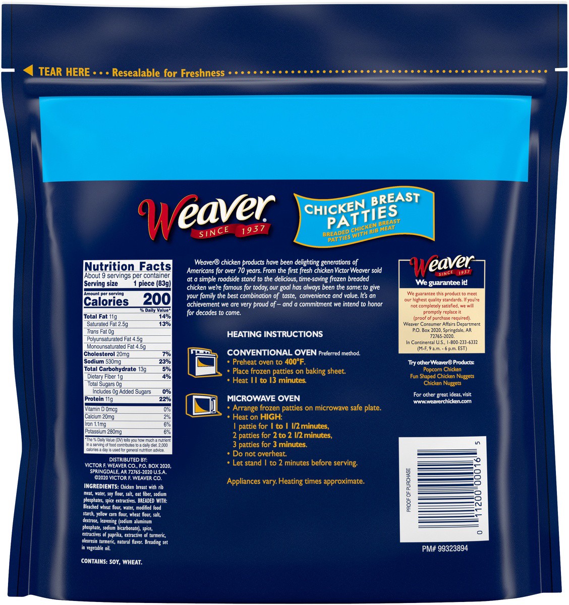 slide 6 of 7, Weaver Fully Cooked Chicken Breast Patties, 1.62 lb. (Frozen), 737.09 g