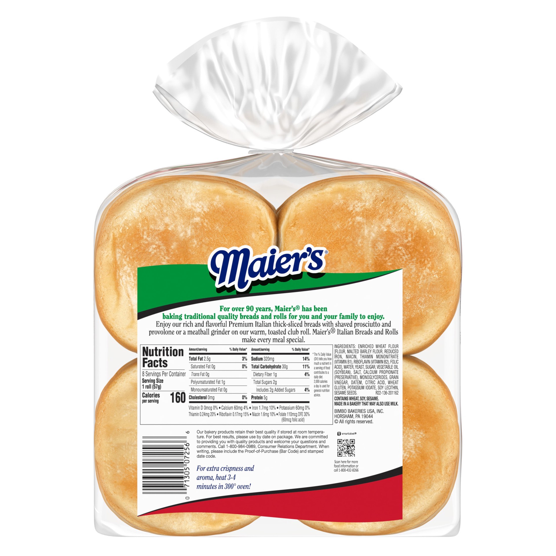 slide 7 of 7, Maier's Premium Italian Kaiser Rolls, 8 count, White Hamburger Buns, 16 oz Bag, 8 ct