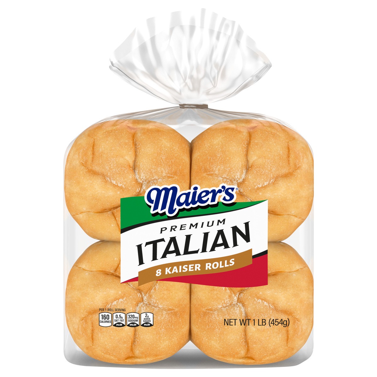 slide 1 of 7, Maier's Premium Italian Kaiser Rolls, 8 count, White Hamburger Buns, 16 oz Bag, 8 ct