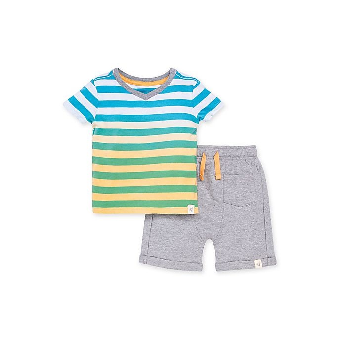 slide 1 of 2, Burt's Bees Baby Dip Dye V-Neck and French Terry Short Set - Green/Yellow, 1 ct; 0-3 M