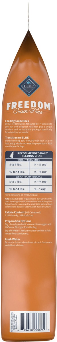 slide 3 of 11, Blue Buffalo Freedom Grain Free Natural Indoor Weight Control Adult Dry Cat Food, Chicken 11-lb, 11 lb