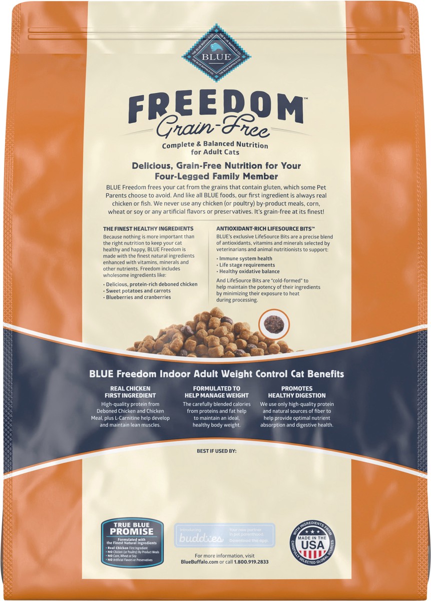 slide 8 of 11, Blue Buffalo Freedom Grain Free Natural Indoor Weight Control Adult Dry Cat Food, Chicken 11-lb, 11 lb