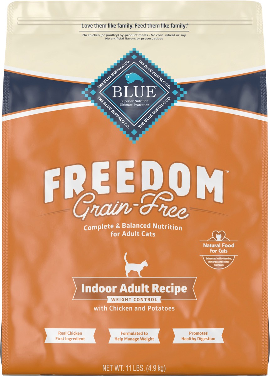 slide 1 of 11, Blue Buffalo Freedom Grain Free Natural Indoor Weight Control Adult Dry Cat Food, Chicken 11-lb, 11 lb