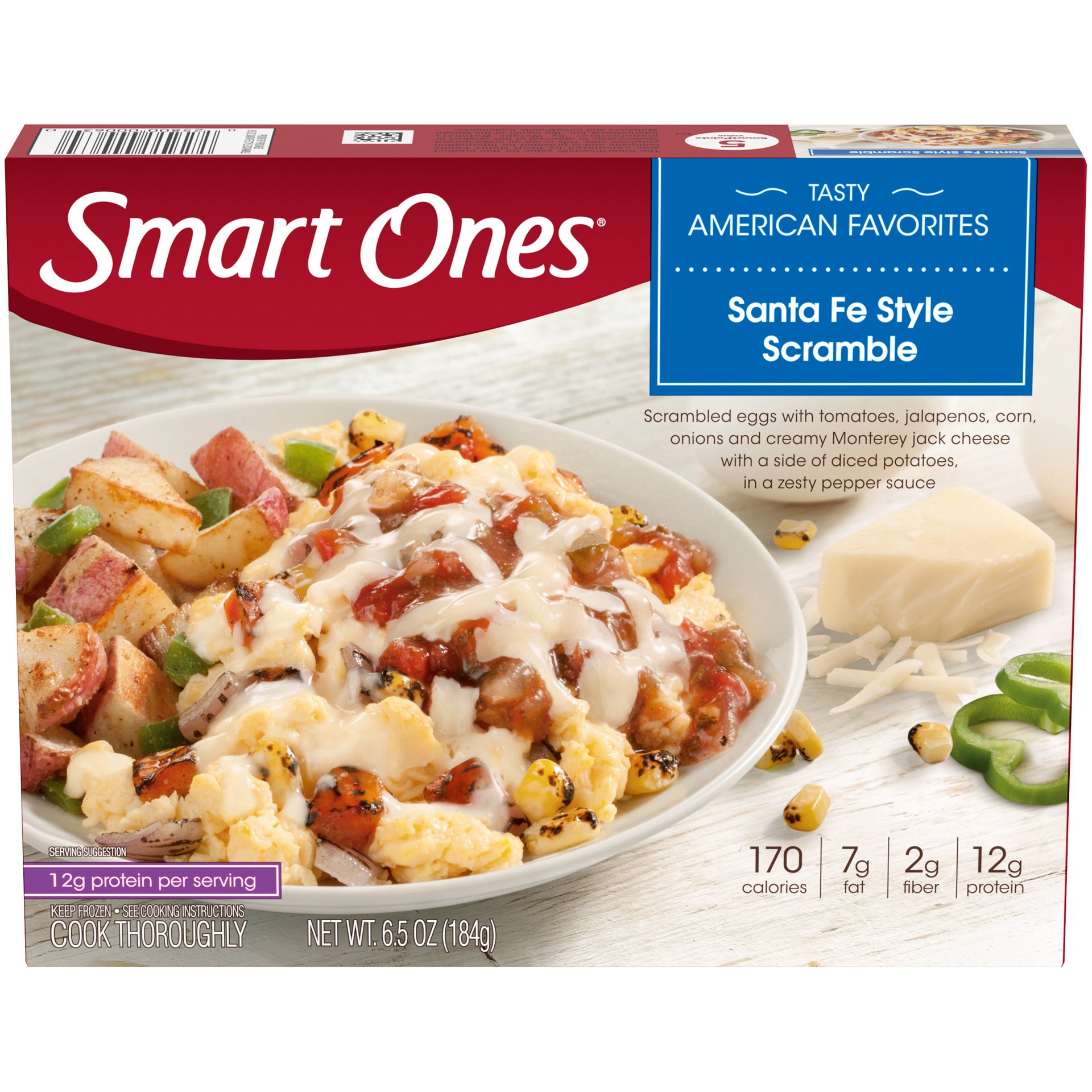 slide 1 of 5, Smart Ones Santa Fe Style Scramble with Eggs, Tomatoes, Jalapenos, Corn, Onions, Jack Cheese, Potatoes & Zesty Pepper Sauce Frozen Meal, 6.5 oz Box, 6.5 oz