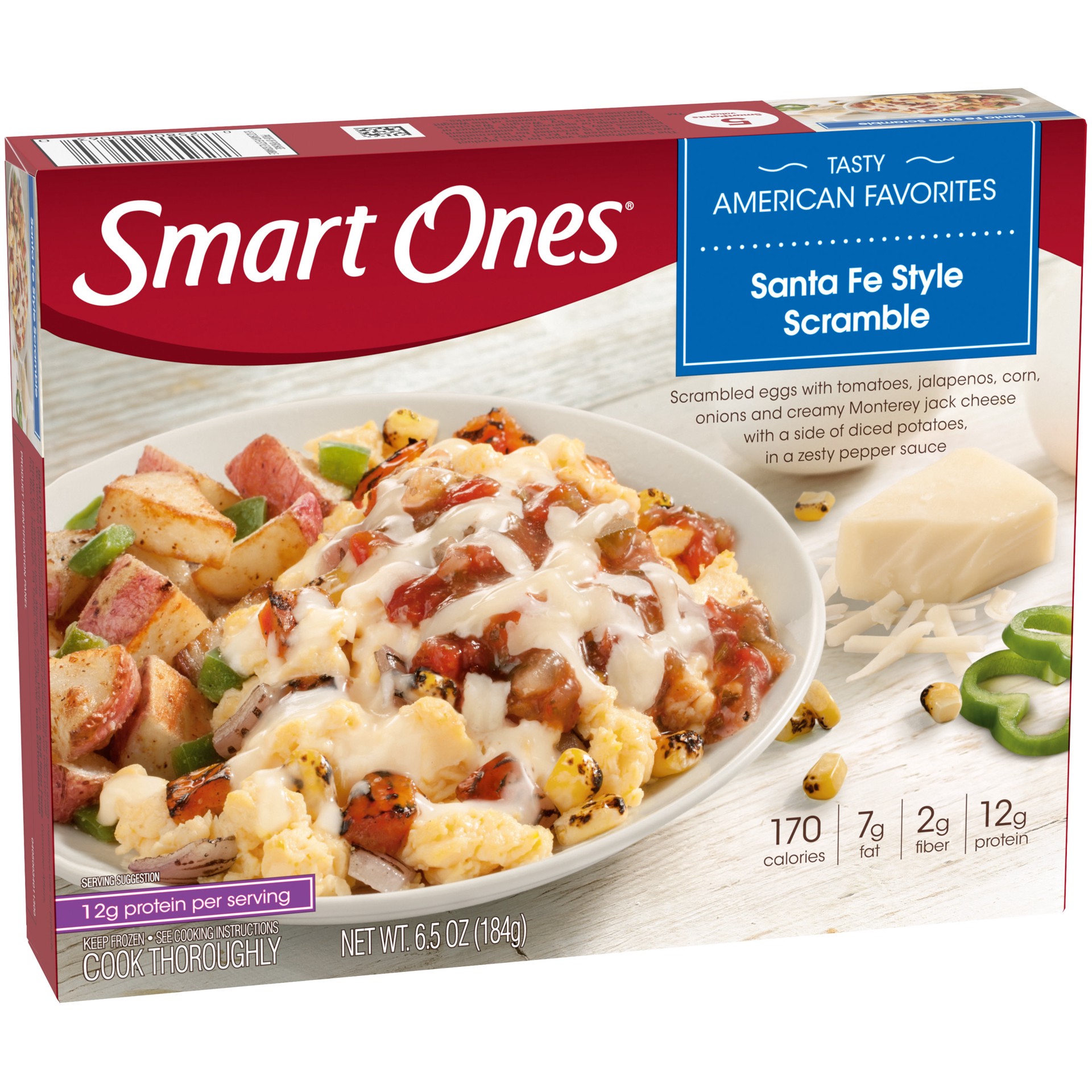 slide 3 of 5, Smart Ones Santa Fe Style Scramble with Eggs, Tomatoes, Jalapenos, Corn, Onions, Jack Cheese, Potatoes & Zesty Pepper Sauce Frozen Meal, 6.5 oz Box, 6.5 oz