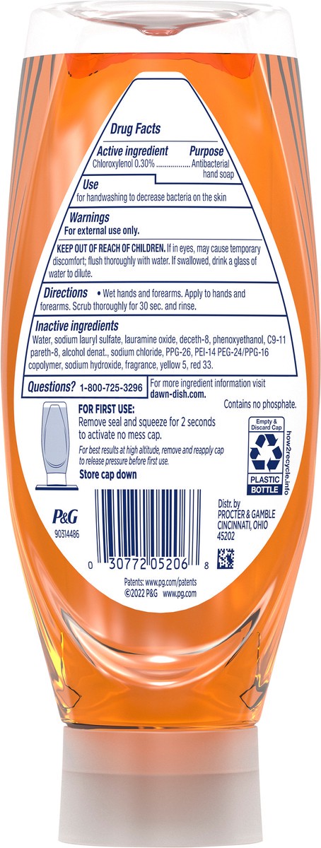 slide 2 of 3, Dawn Antibacterial EZ-Squeeze Dishwashing Liquid Dish Soap,Orange Scent, 22 fl oz, 22 fl oz