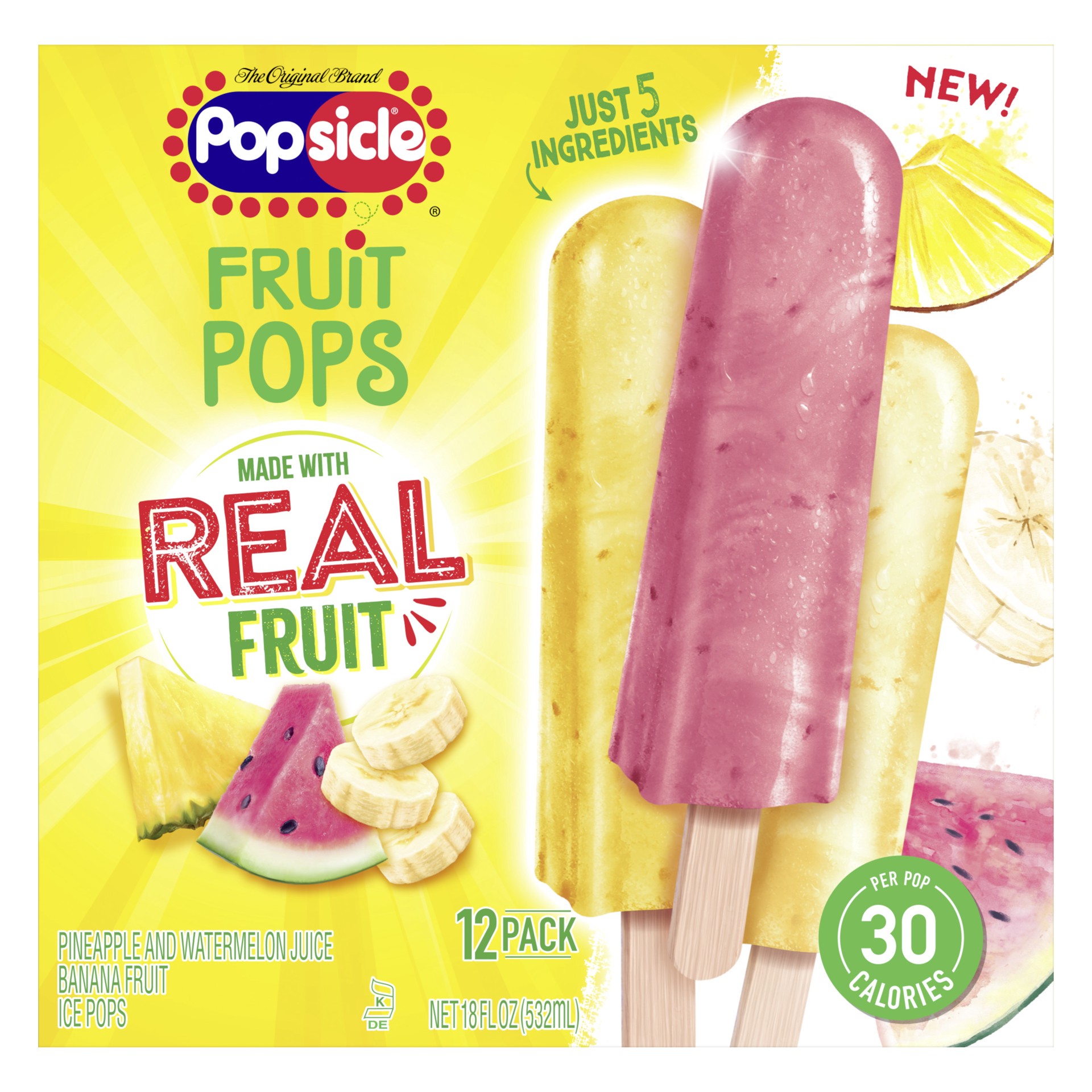 slide 1 of 4, Popsicle Fruit Pops & Frozen Dessert Banana, Pineapple, & Watermelon Variety Pack, 12 ct, 12 ct