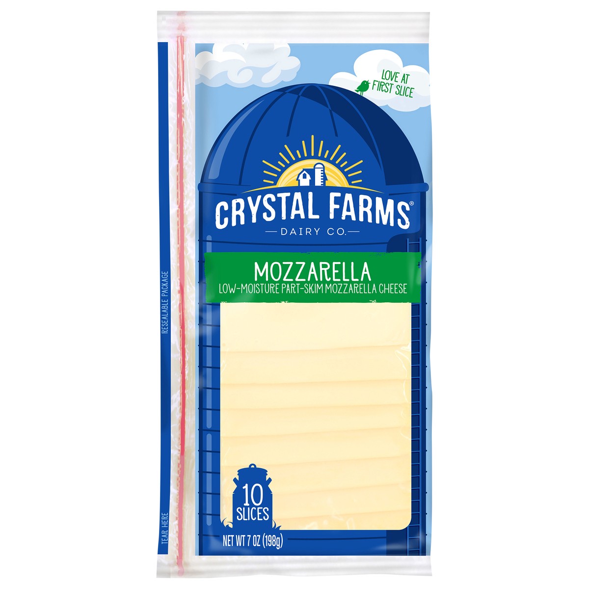 slide 1 of 1, Crystal Farms Low-Moisture Part-Skim Mozzarella Sliced Cheese, 7 oz, 10 count, 10 ct