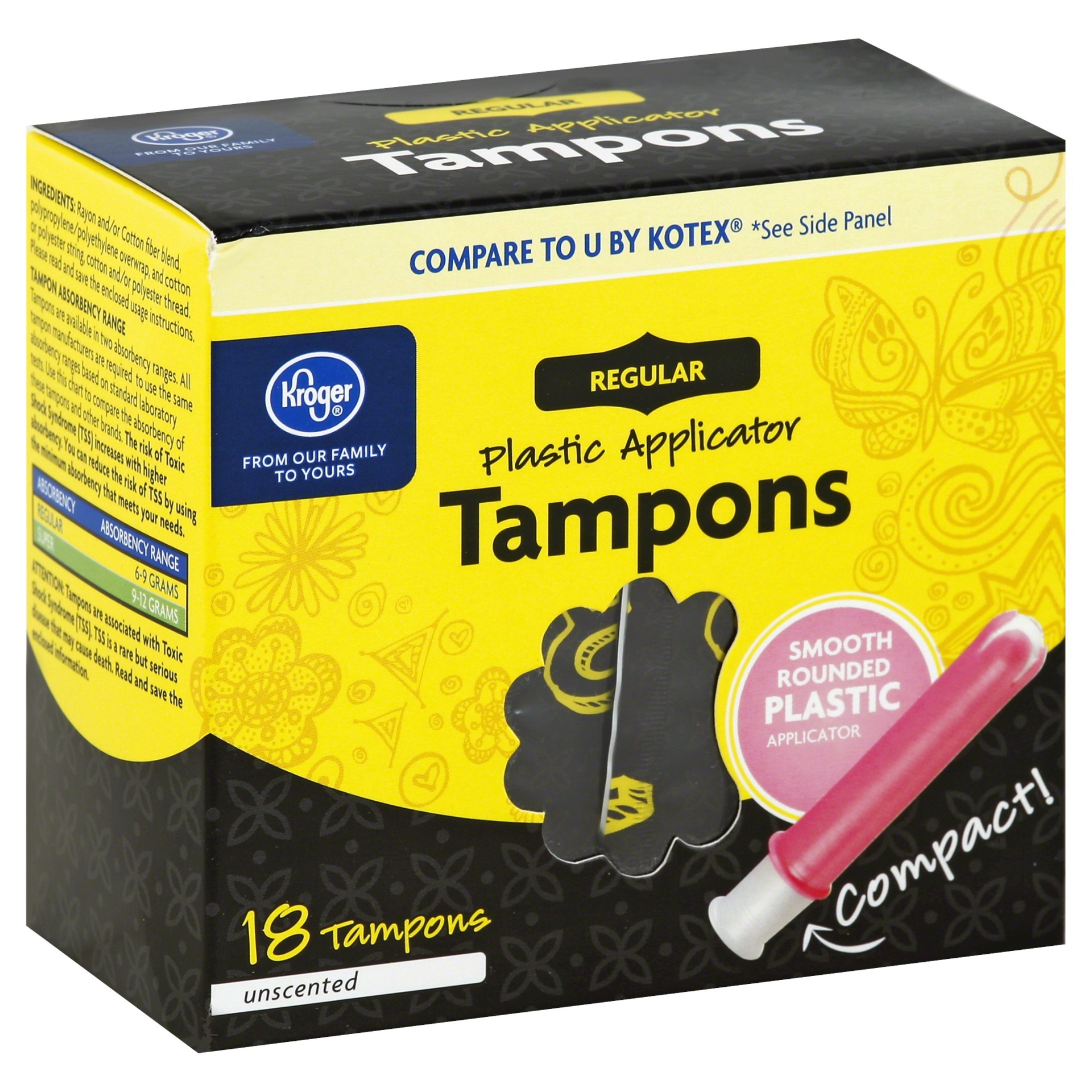 slide 1 of 1, Kroger Regular Tampons Unscented, 18 ct