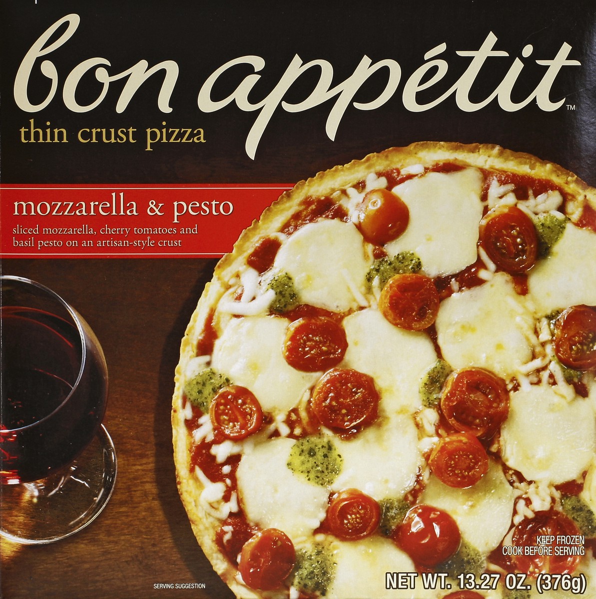 slide 4 of 4, Bon Appetit Mozzarella & Pesto Thin Crust Pizza, 13.27 oz