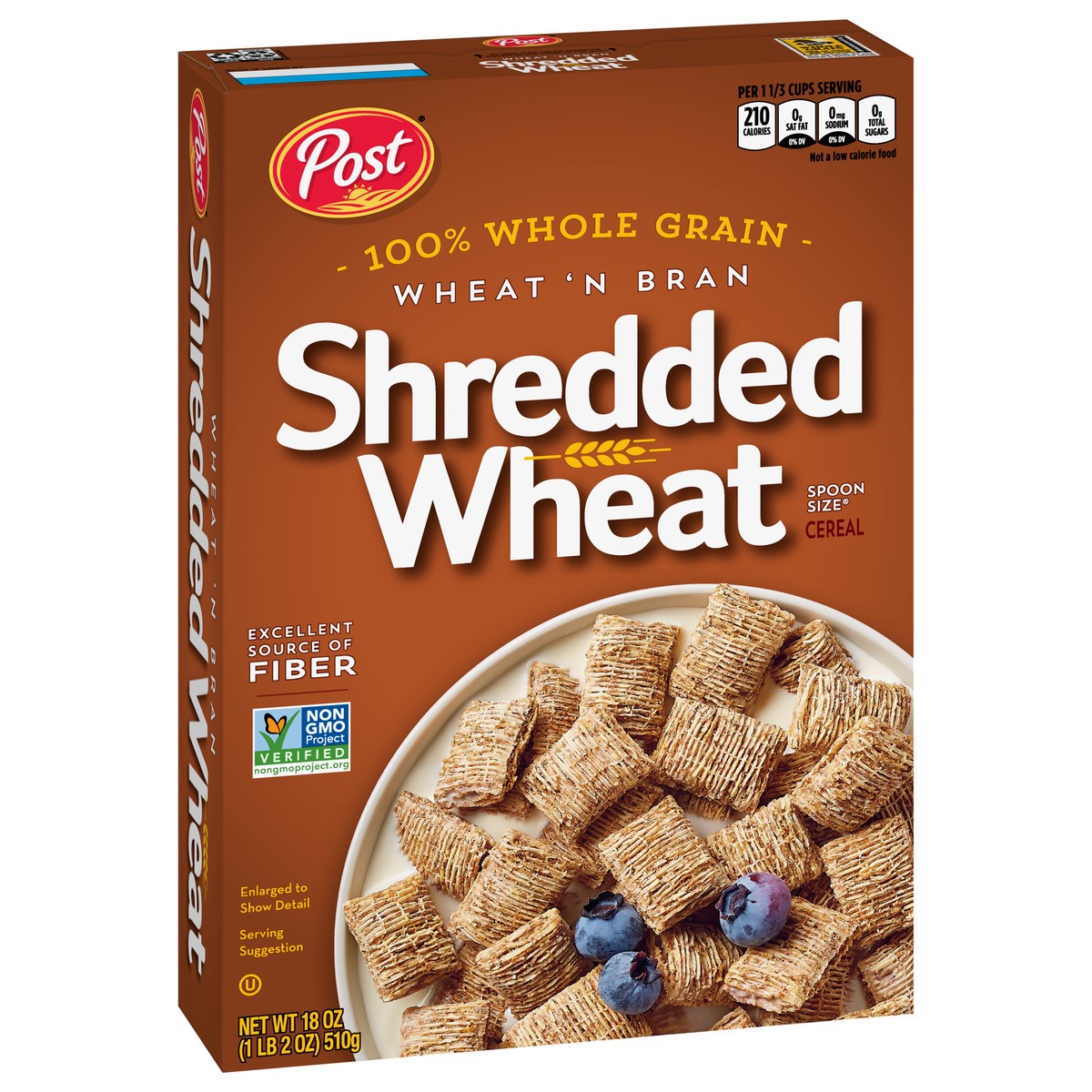 slide 9 of 9, Post Wheat n Bran Shredded Wheat, Breakfast Cereal, Excellent Source of Fiber, Kosher 18 Ounce – 1 count, 18 oz