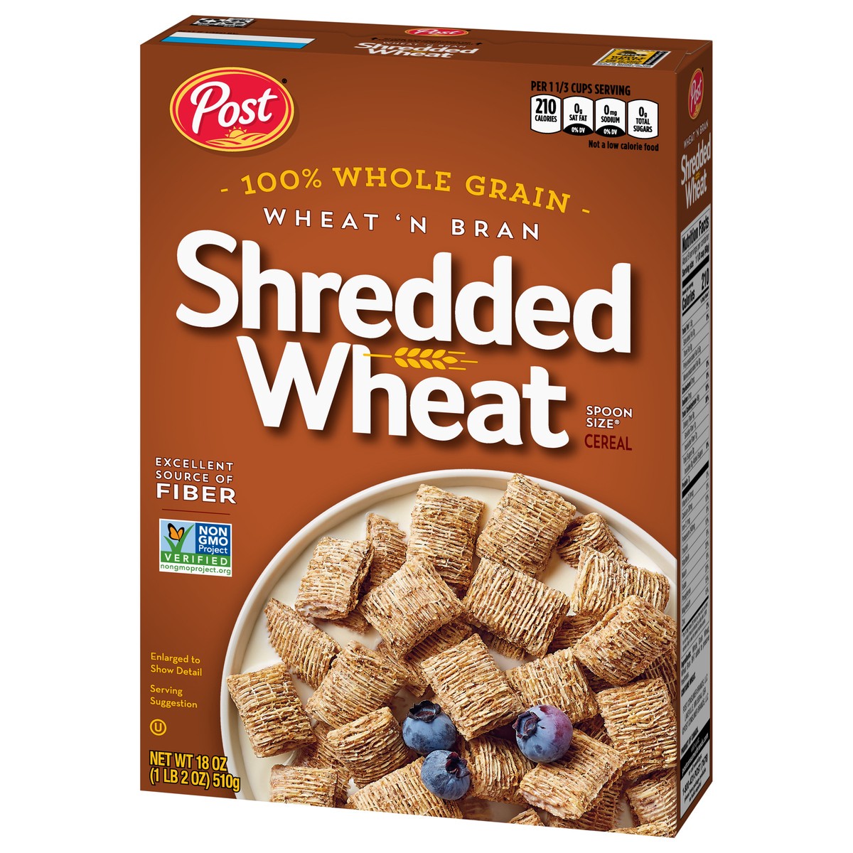 slide 8 of 9, Post Wheat n Bran Shredded Wheat, Breakfast Cereal, Excellent Source of Fiber, Kosher 18 Ounce – 1 count, 18 oz