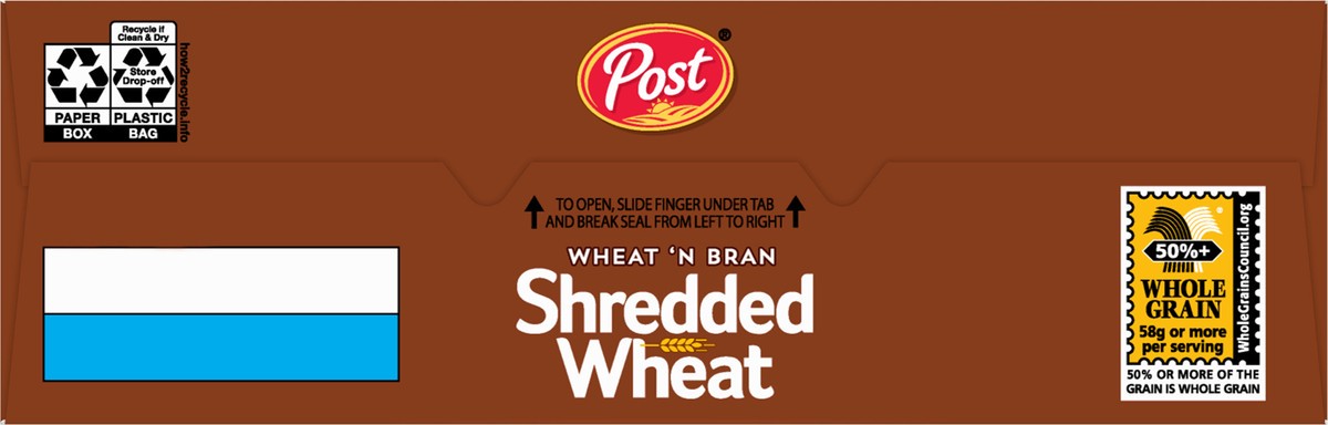 slide 2 of 9, Post Wheat n Bran Shredded Wheat, Breakfast Cereal, Excellent Source of Fiber, Kosher 18 Ounce – 1 count, 18 oz