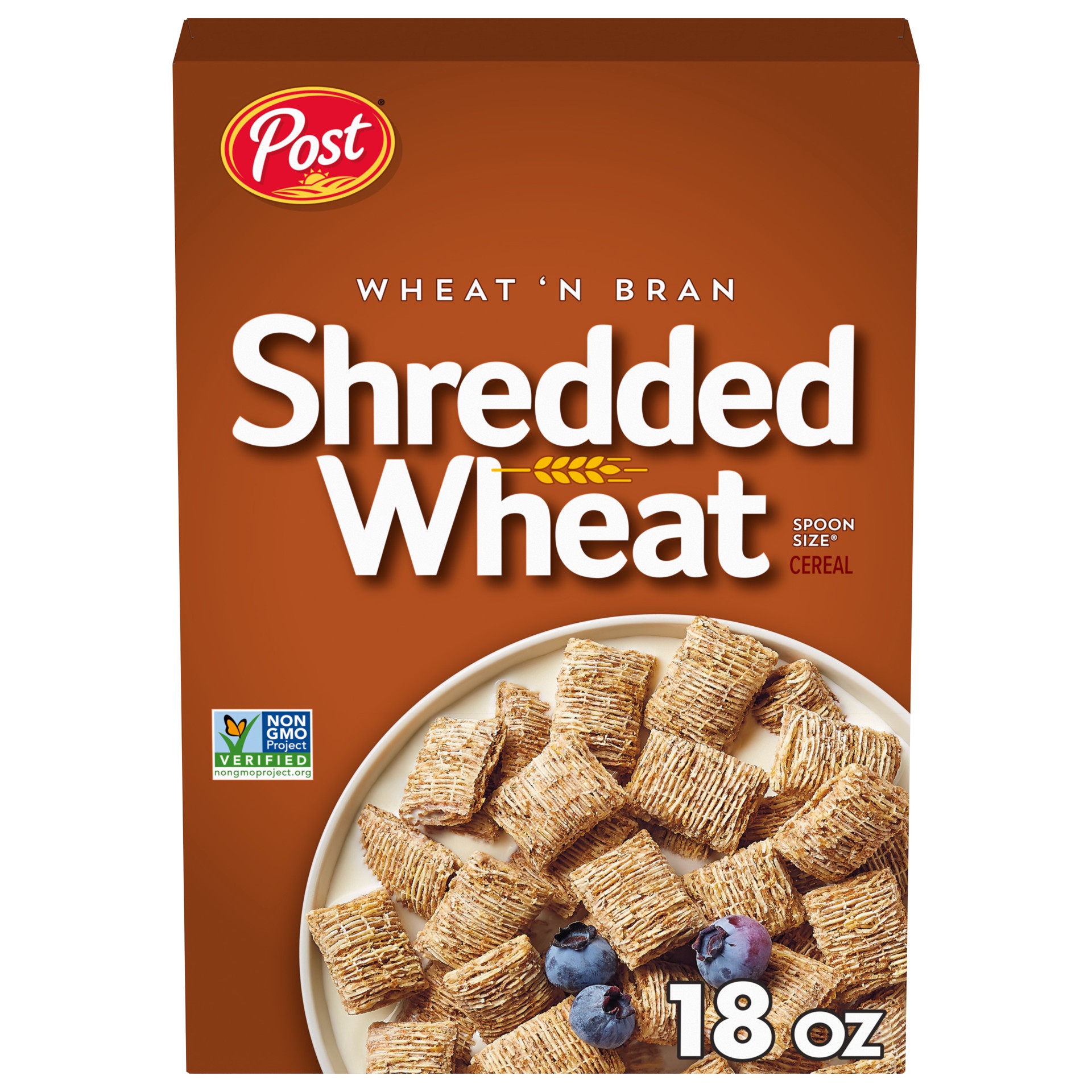 slide 1 of 9, Post Wheat n Bran Shredded Wheat, Breakfast Cereal, Excellent Source of Fiber, Kosher 18 Ounce – 1 count, 18 oz