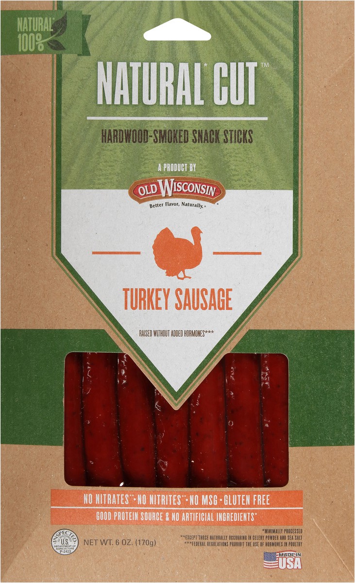 slide 3 of 7, Old Wisconsin Natural Cut Hardwood-Smoked Turkey Sausage Snack Sticks 6 oz. Pack, 6 oz