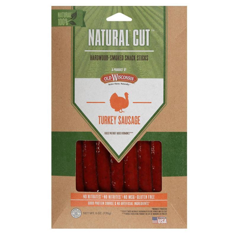 slide 1 of 7, Old Wisconsin Natural Cut Hardwood-Smoked Turkey Sausage Snack Sticks 6 oz. Pack, 6 oz