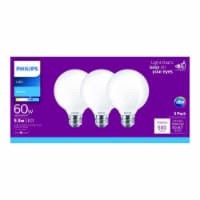 slide 1 of 1, Philips 55Watt 60Watt Medium Base Globe G25 Led Light Bulbs Daylight, 3 ct