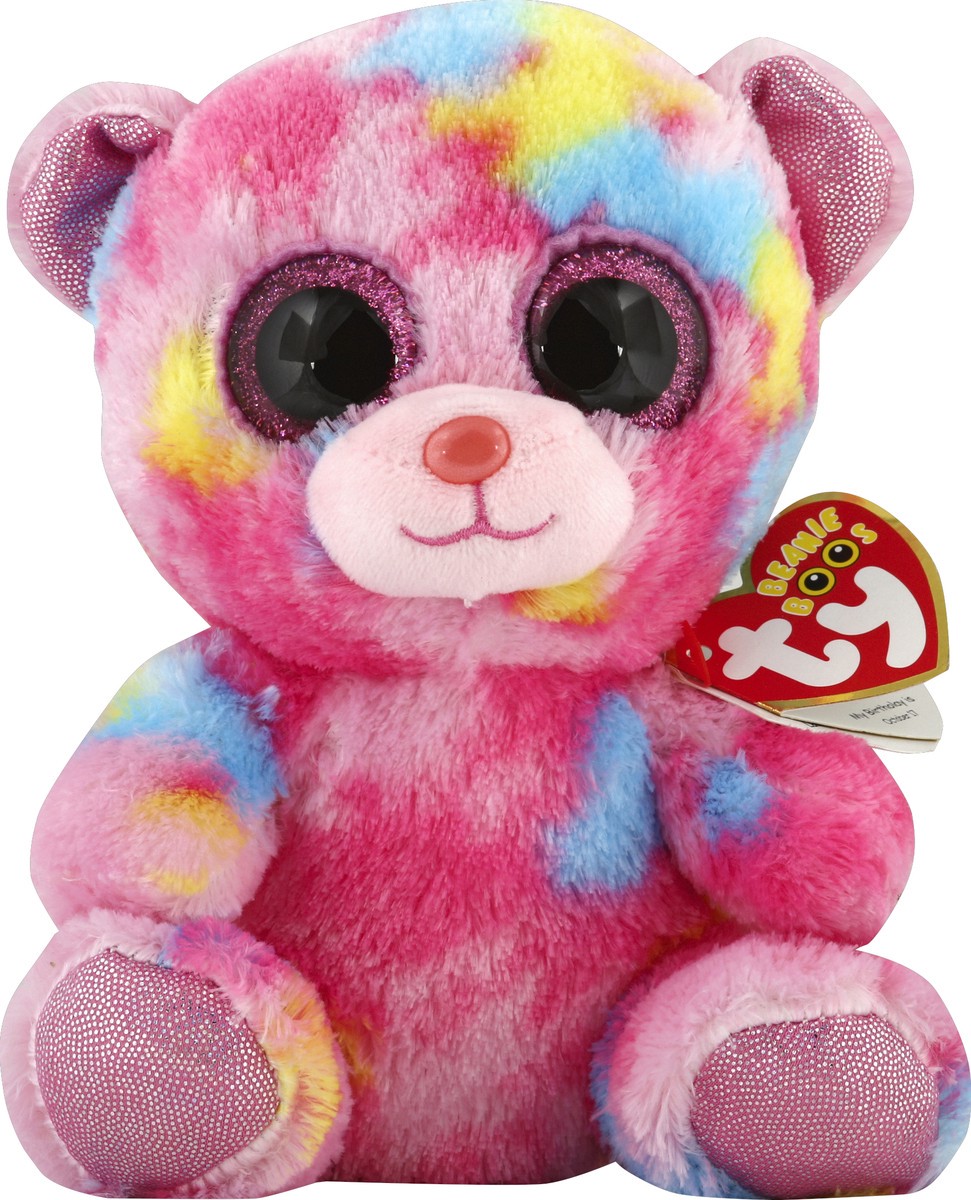 slide 5 of 6, TY Franky The Pink Multi-Colored Bear Beanie Boo, 6 in