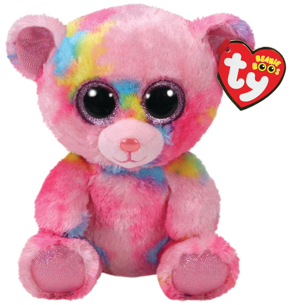 slide 1 of 6, TY Franky The Pink Multi-Colored Bear Beanie Boo, 6 in