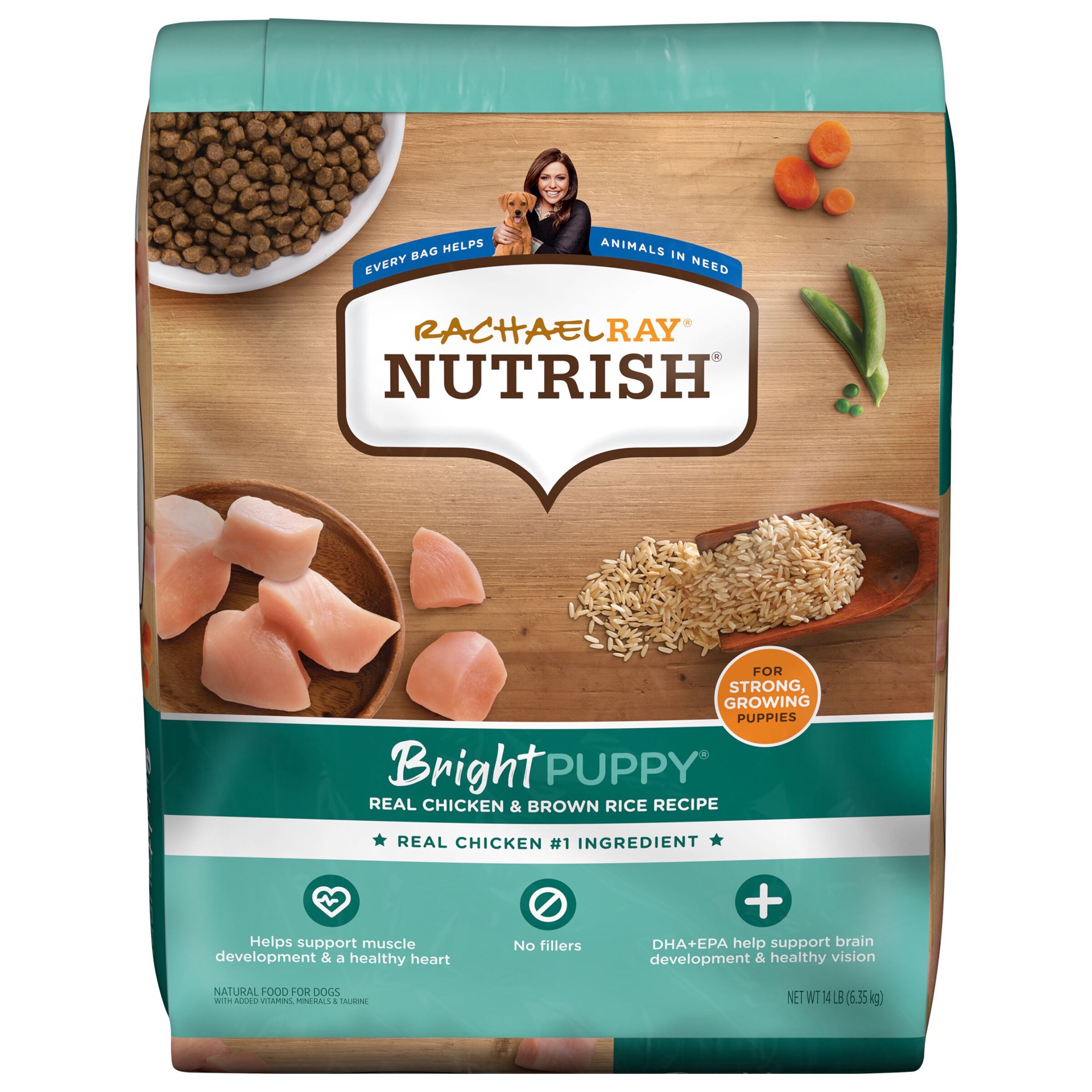 slide 1 of 21, Rachael Ray Nutrish Bright Puppy Real Chicken & Brown Rice Recipe Dry Dog Food, 14 lb. Bag, 14 lb