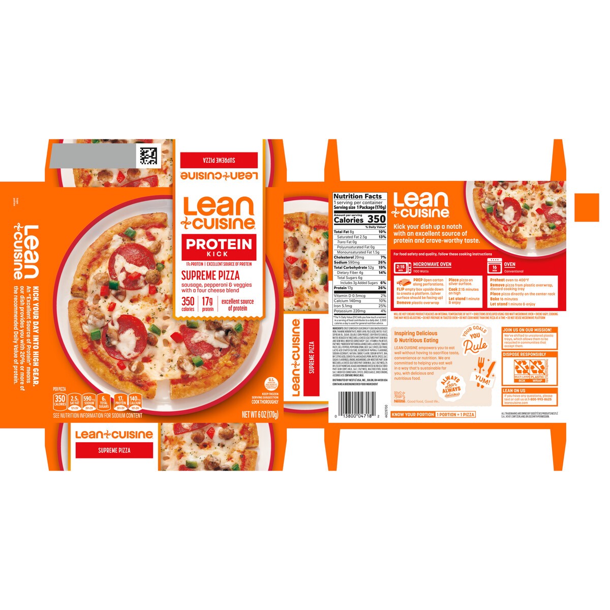 slide 14 of 14, Lean Cuisine Frozen Meal Supreme Frozen Pizza, Protein Kick Microwave Meal, Microwave Pizza Dinner, Frozen Dinner for One, 6 oz