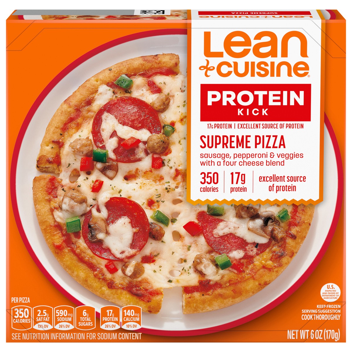 slide 1 of 14, Lean Cuisine Frozen Meal Supreme Frozen Pizza, Protein Kick Microwave Meal, Microwave Pizza Dinner, Frozen Dinner for One, 6 oz