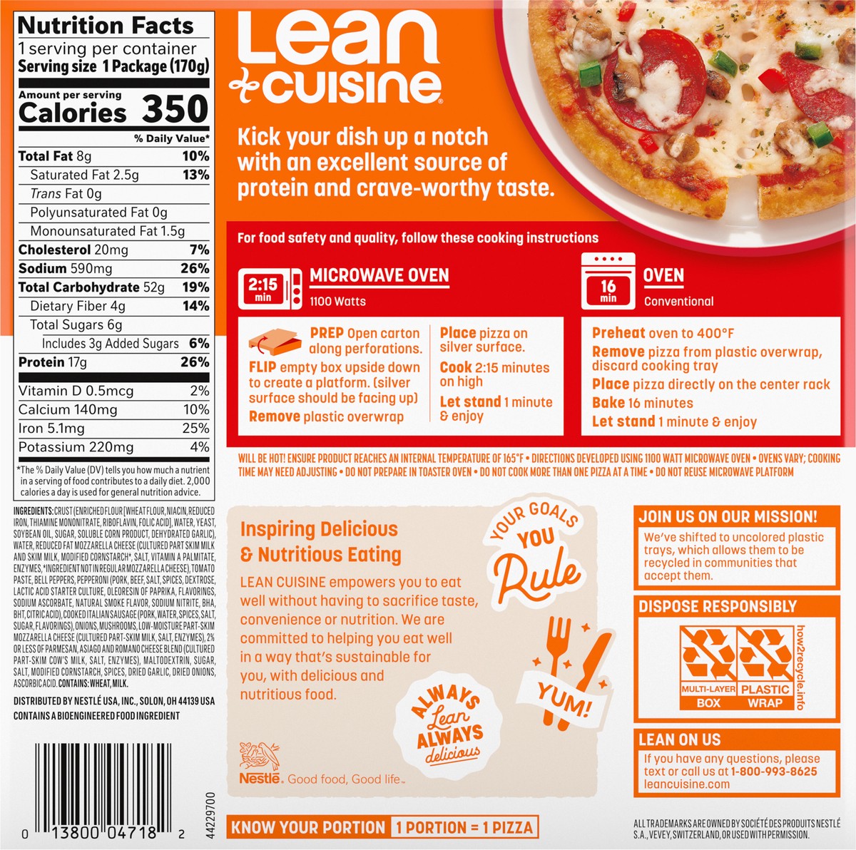 slide 10 of 14, Lean Cuisine Frozen Meal Supreme Frozen Pizza, Protein Kick Microwave Meal, Microwave Pizza Dinner, Frozen Dinner for One, 6 oz