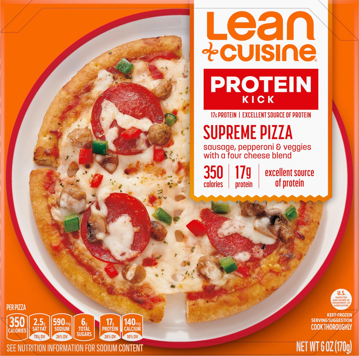 slide 11 of 14, Lean Cuisine Frozen Meal Supreme Frozen Pizza, Protein Kick Microwave Meal, Microwave Pizza Dinner, Frozen Dinner for One, 6 oz