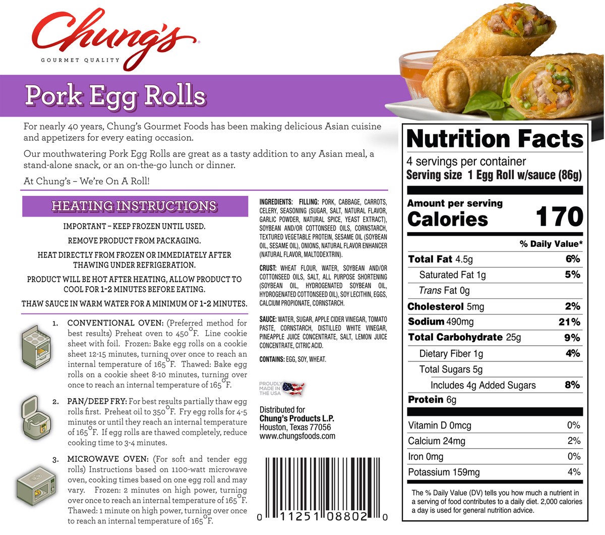 slide 4 of 10, Chung's Pork Egg Roll , 12 oz