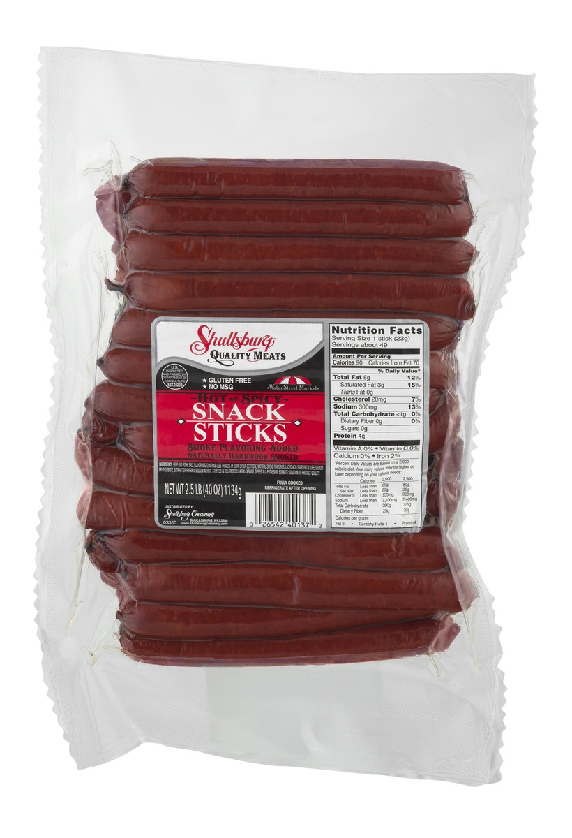 slide 1 of 1, Shullsburg Creamery Shullsburg Quality Meats Snack Sticks Hot And Spicy, 2.5 lb