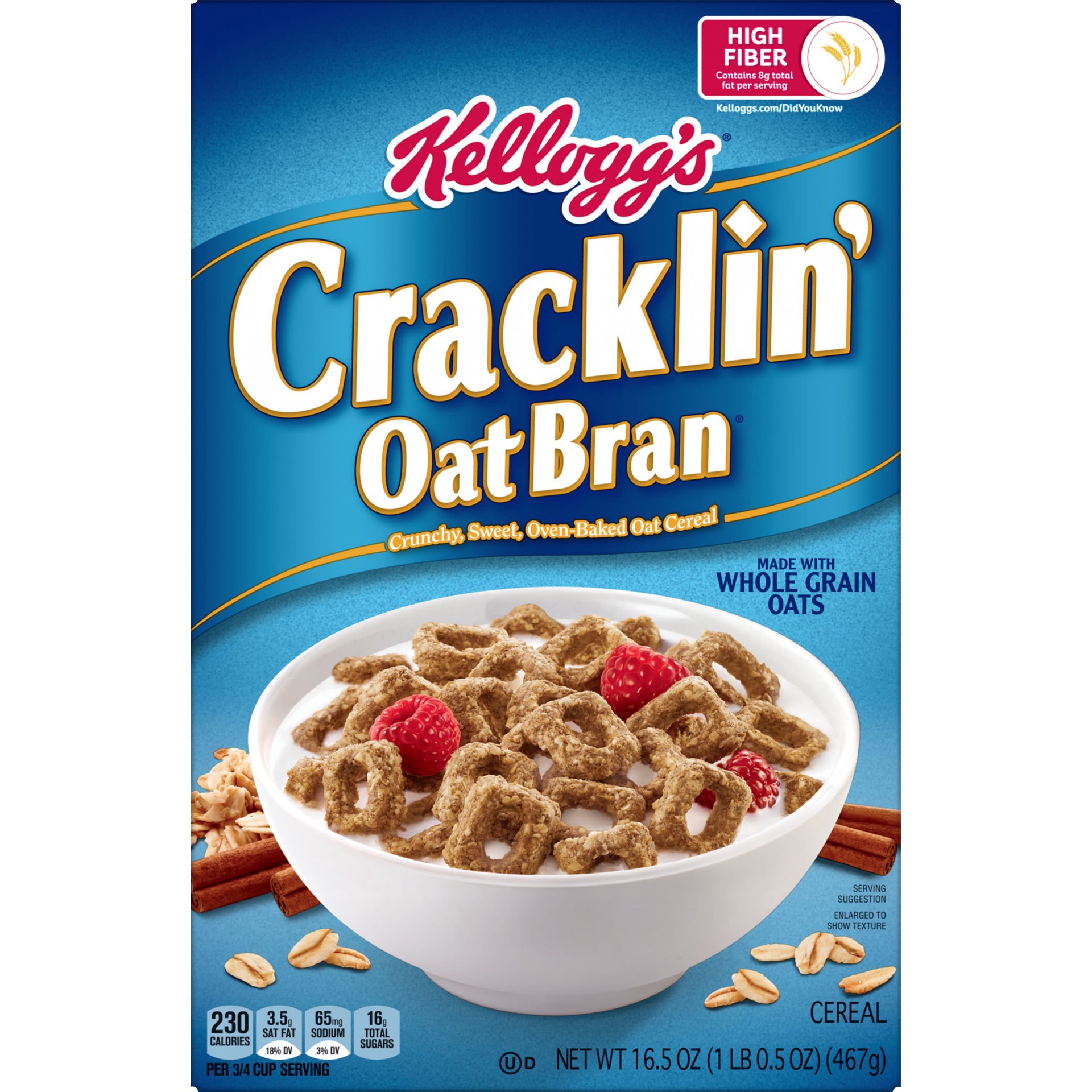 slide 5 of 5, Cracklin' Oat Bran Kellogg's Cracklin' Oat Bran Breakfast Cereal Original, 16.5 oz, 16.5 oz