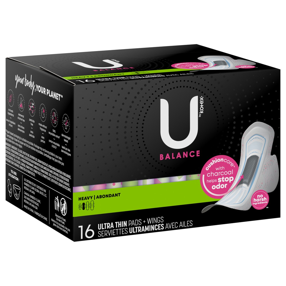 slide 3 of 10, U by Kotex Balance Ultra Thin Pads with Wings, Heavy Absorbency, 16 Count, 16 ct