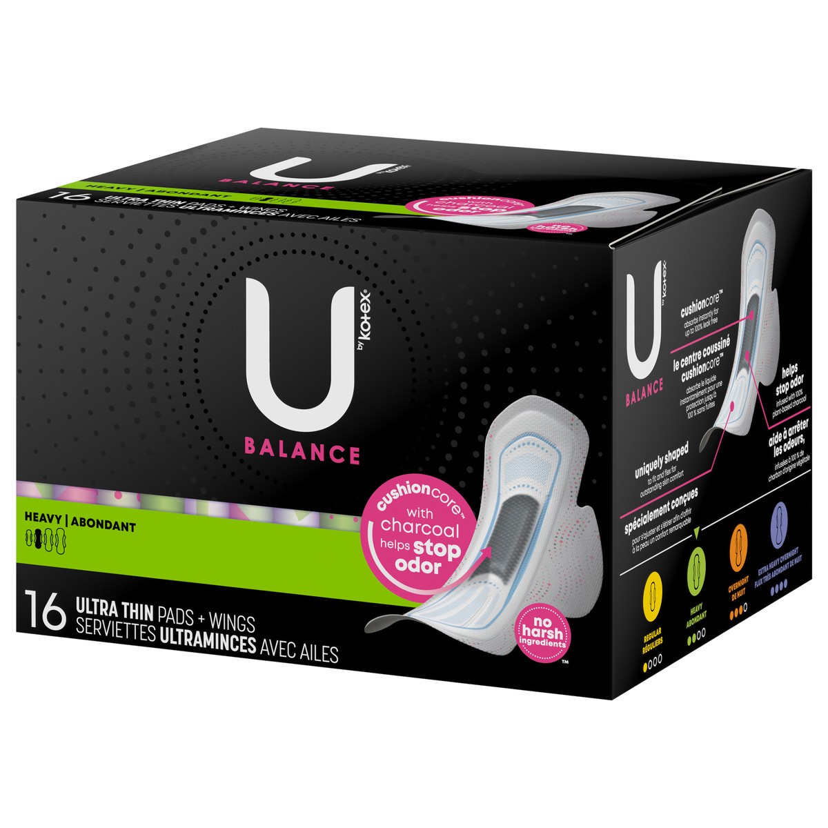 slide 8 of 10, U by Kotex Balance Ultra Thin Pads with Wings, Heavy Absorbency, 16 Count, 16 ct