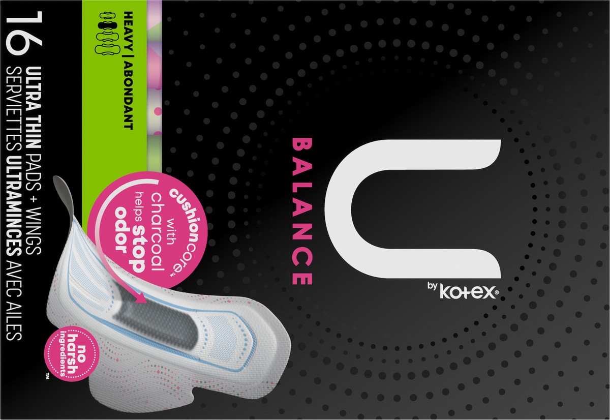 slide 5 of 10, U by Kotex Balance Ultra Thin Pads with Wings, Heavy Absorbency, 16 Count, 16 ct