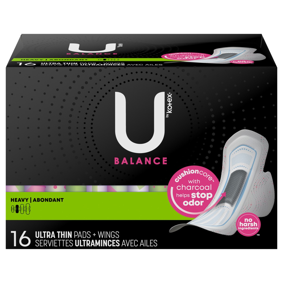 slide 10 of 10, U by Kotex Balance Ultra Thin Pads with Wings, Heavy Absorbency, 16 Count, 16 ct