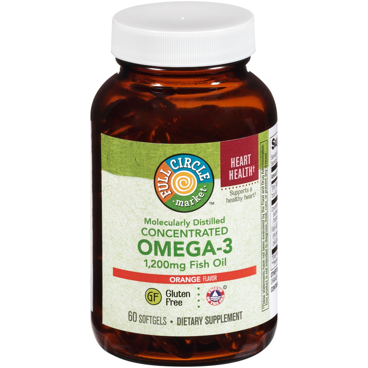 slide 1 of 1, Full Circle Market Molecularly Distilled Concentrated Omega-3 1,200 Mg Fish Oil Supports A Healthy Heart Dietary Supplement Softgels, Orange, 60 ct