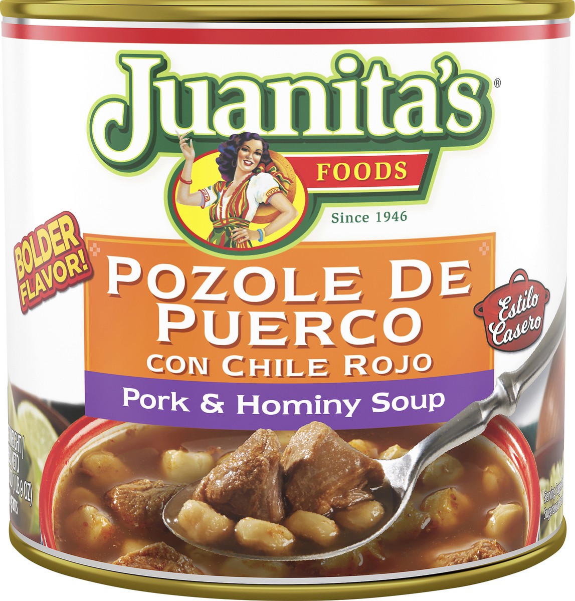 slide 4 of 4, Juanita's Juanita’s Foods Ready to Serve Pork Pozole with Red Chile Soup, 25 oz Can, 25 oz