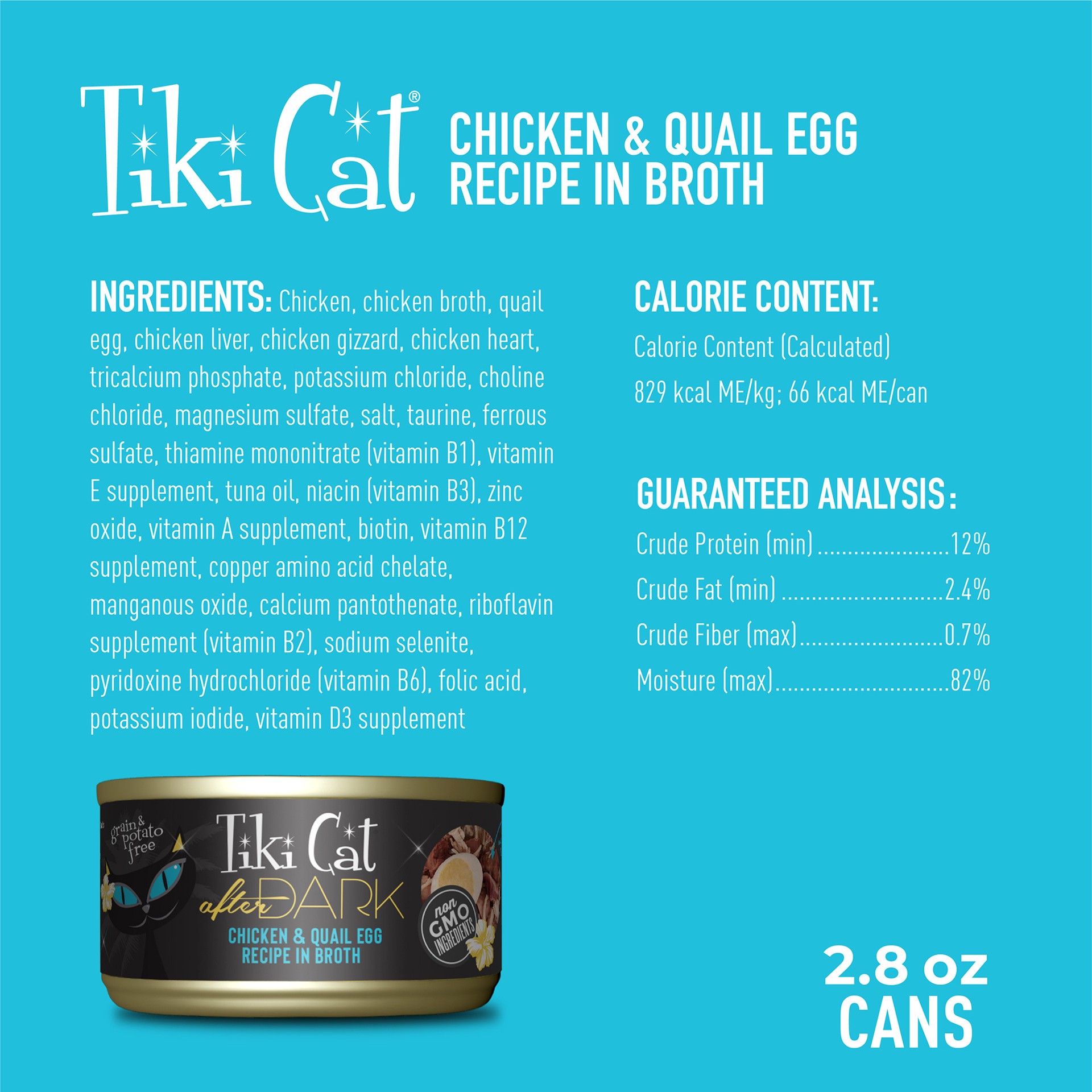 slide 2 of 7, Tiki Cat After Dark Whole Foods Wet Cat Food, Chicken & Quail Egg, 2.8 oz. Can (12 Count), 2.8 oz