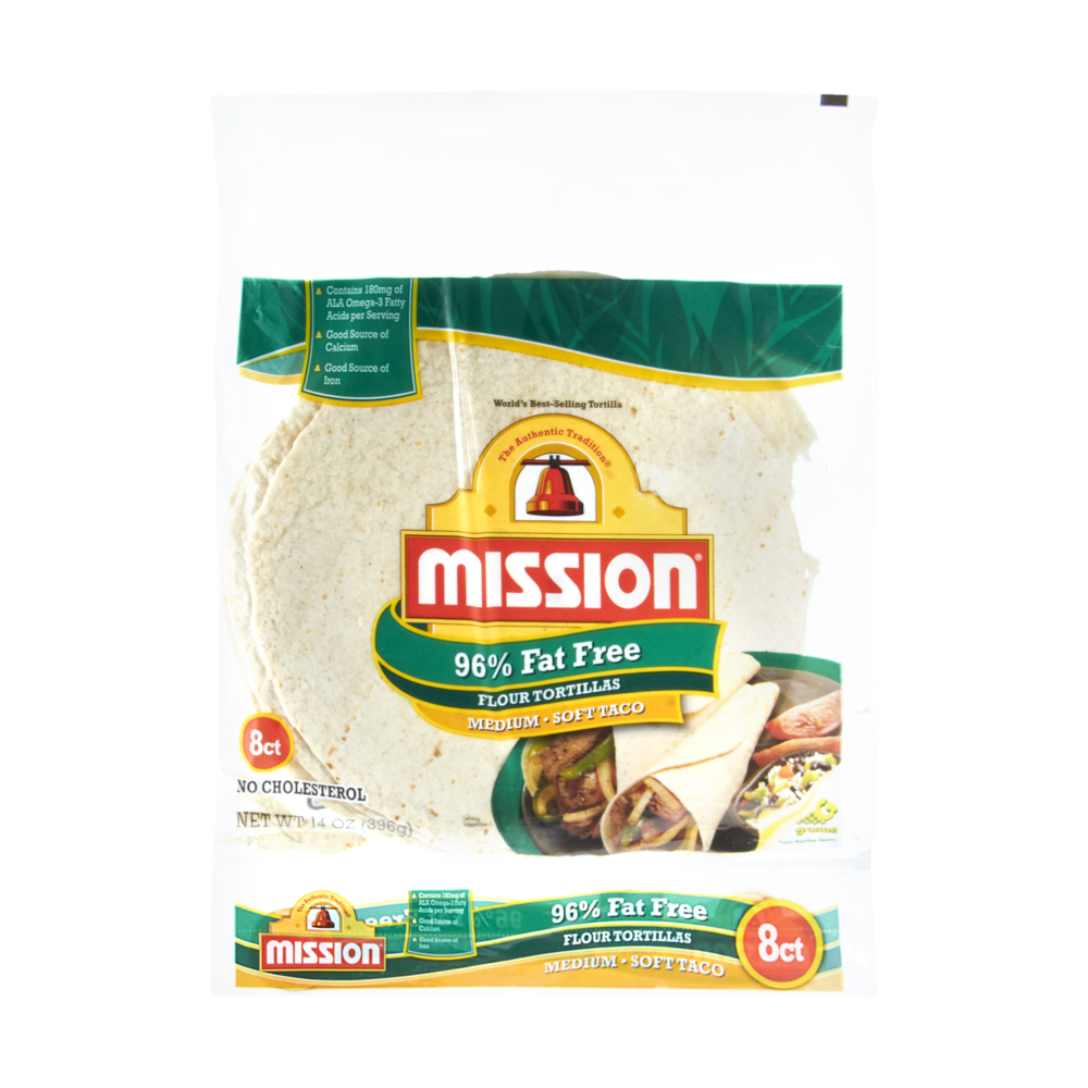 slide 1 of 6, Mission 96% Fat Free Small Fajita Flour Tortilla, 8 ct