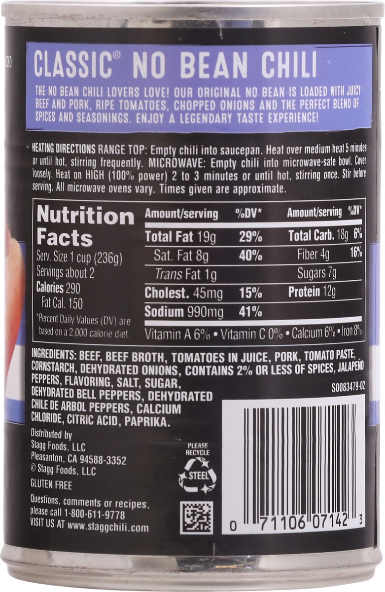 slide 9 of 13, Stagg No Bean Classic Chili Spicy Slow Simmered Meaty Chili 15 oz Can, 15 oz