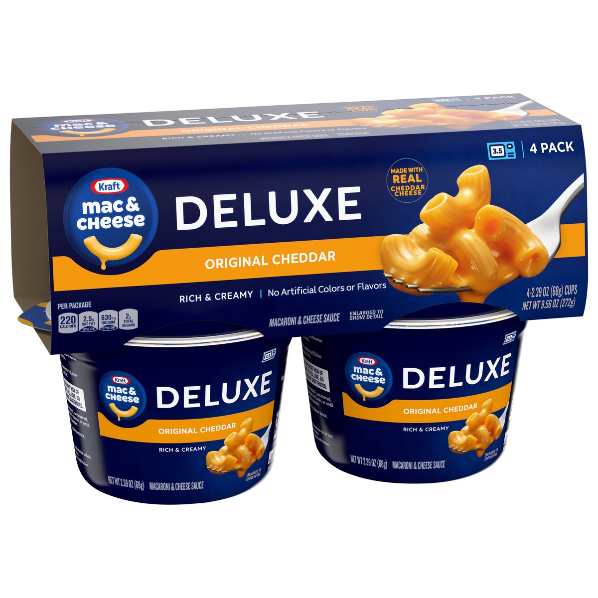 slide 6 of 9, Kraft Deluxe Original Mac & Cheese Macaroni and Cheese Dinner, 4 ct Pack, 2.39 oz Cups, 4 ct