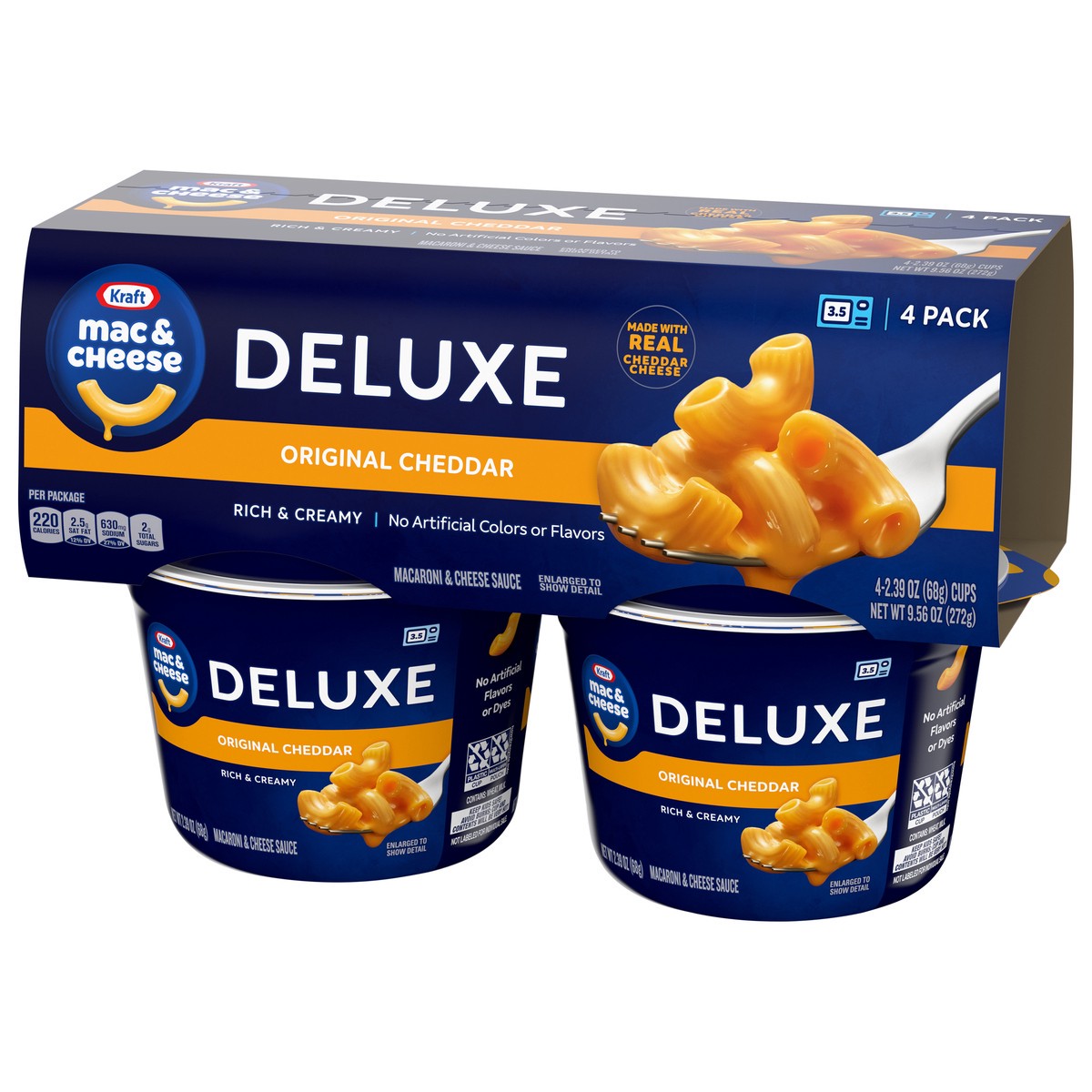 slide 4 of 9, Kraft Deluxe Original Mac & Cheese Macaroni and Cheese Dinner, 4 ct Pack, 2.39 oz Cups, 4 ct