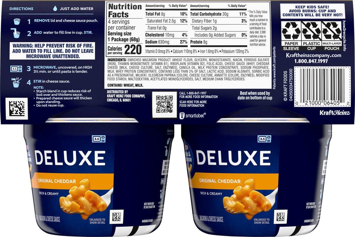 slide 8 of 9, Kraft Deluxe Original Mac & Cheese Macaroni and Cheese Dinner, 4 ct Pack, 2.39 oz Cups, 4 ct