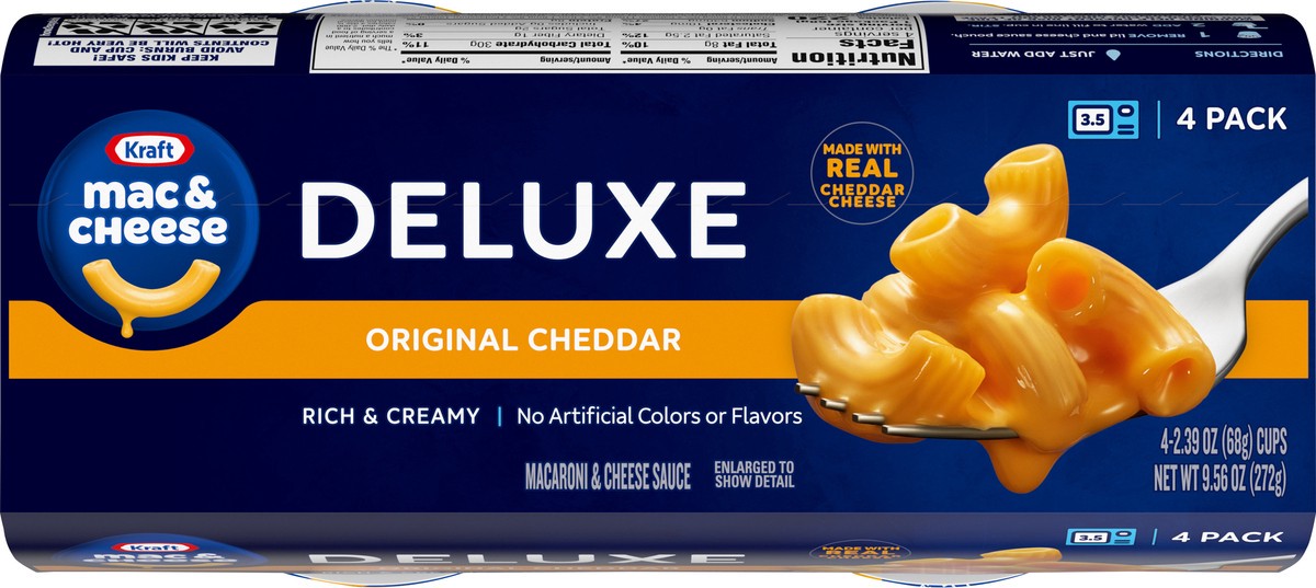 slide 2 of 9, Kraft Deluxe Original Mac & Cheese Macaroni and Cheese Dinner, 4 ct Pack, 2.39 oz Cups, 4 ct