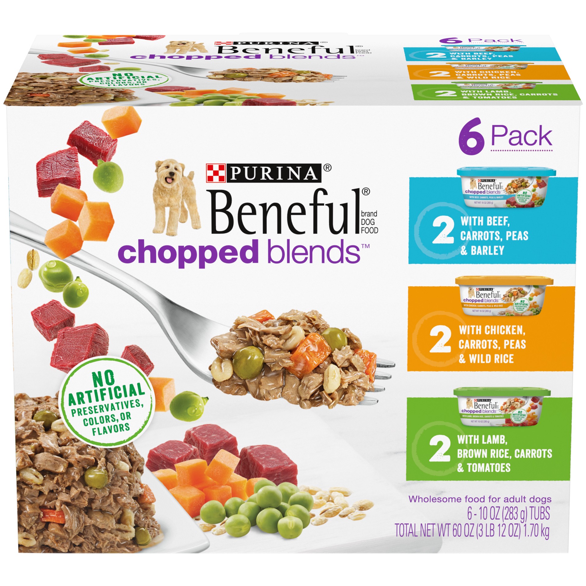 slide 1 of 9, Purina Beneful Chopped Blends with Beef, Chicken & Lamb Recipes Wet Dog Food - 10oz/6ct Variety Pack, 6 ct; 10 oz