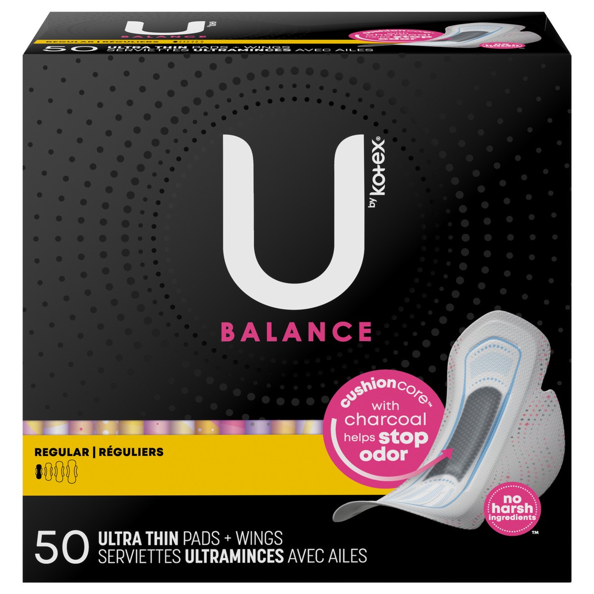 slide 1 of 9, U by Kotex Balance Ultra Thin Pads with Wings, Regular Absorbency, 50 Count, 50 ct